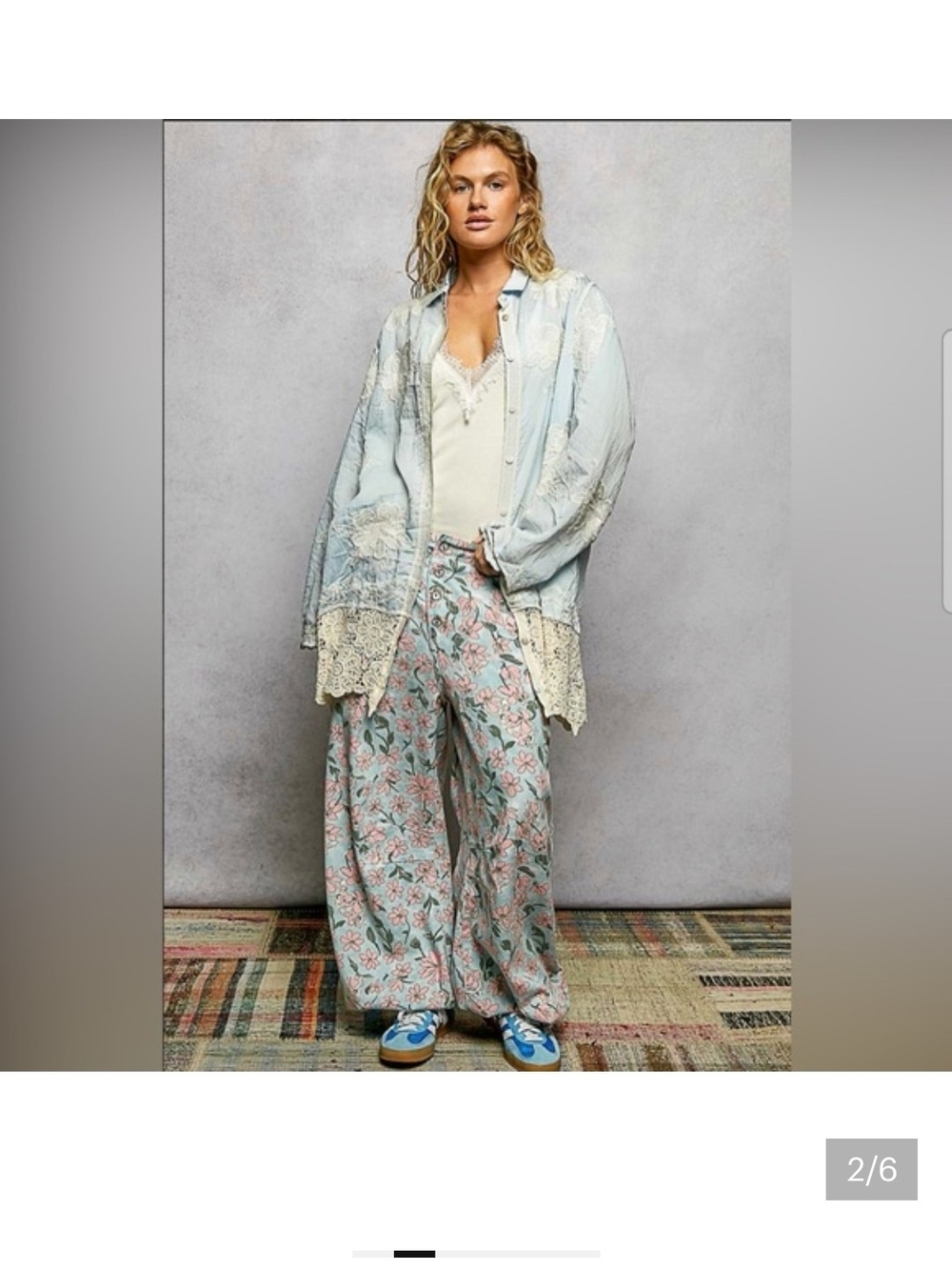 POL Light Blue Lace-Trim And Embroidered Shacket/ Duster
